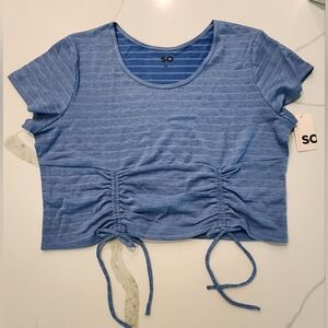 SO Cinch Front Cropped Top 2X River Blue Women's Juniors Plus NWT